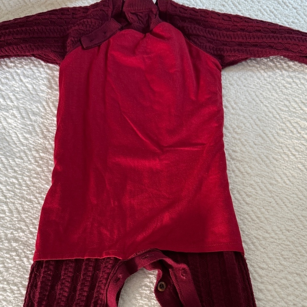 Disney Burgundy Cable Knit Baby Footie - Picture 7 of 7